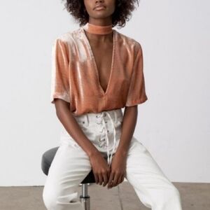 A.L.C. Pink Silk Blend Velvet Blaise Cutout Choker Top 12 Large